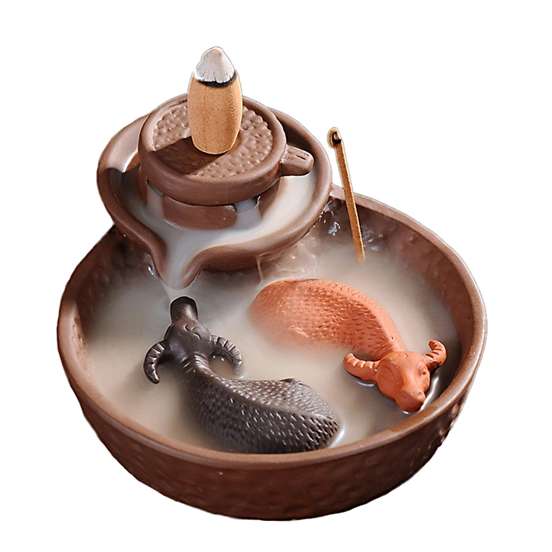 

Creative Lucky Purple Clay Large Incense Burner Sandalwood Little Monks Smoking Backflow Incense Censer W $