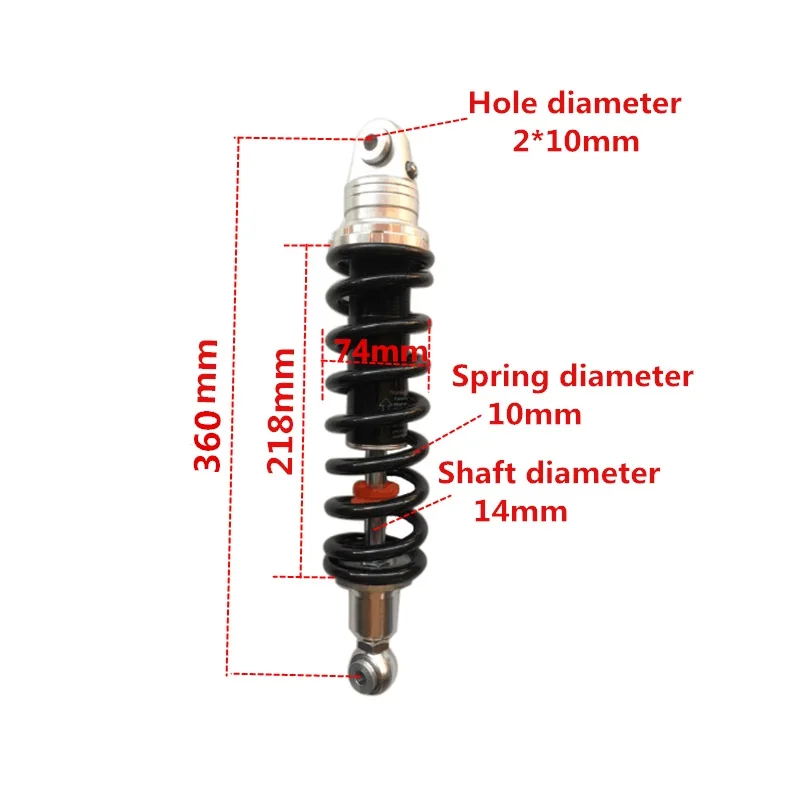 360mm shock absorber 10mm spring for Dirt Bike Gokart Quad ATV MOTORCYCLE 250cc 200 150cc QUAD DIRT PIT BIKE TRAIL Black+Silver 