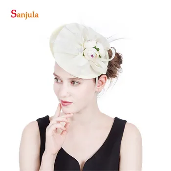 

Handmade Flowers Wedding Hats 2019 Feathers Linen Fanscinators Formal Hats Headwear with Headband diadema novia H178