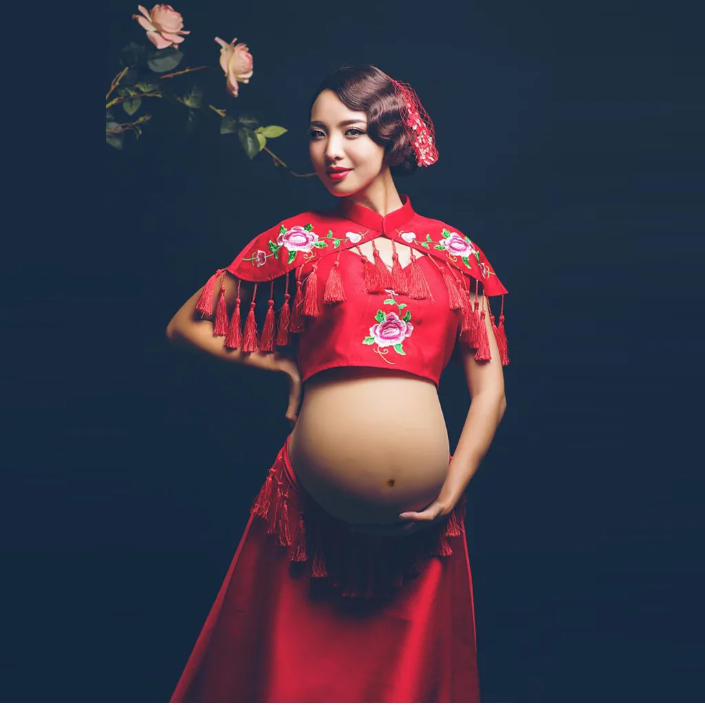 ARLONEET топы с короткими рукавами для беременных+ юбка, комплект для фотосессии, красный праздничный костюм для фотосессии в древнем китайском стиле c22