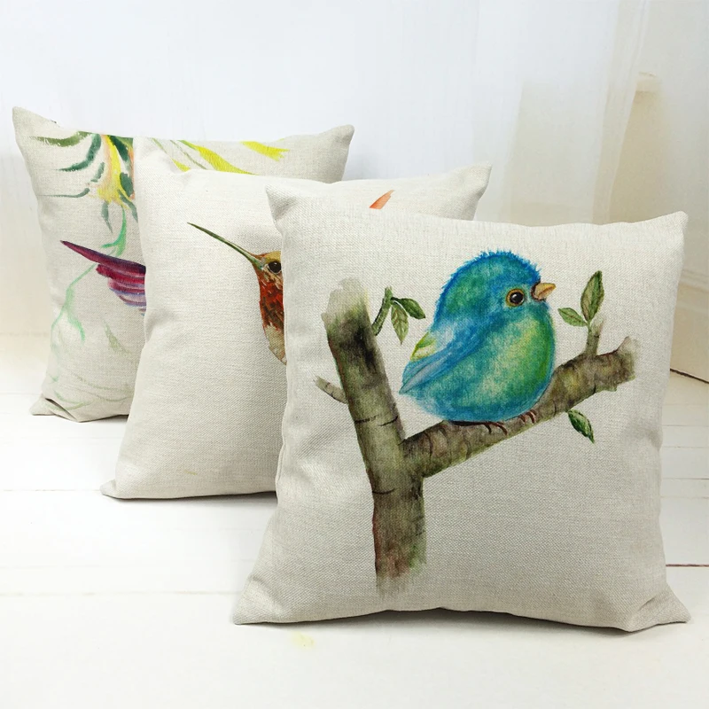 

Pastoral Hummingbird Linen Cotton Pillow Case Cover Printed Small Bird Plants Cushion Covers Chair Home Decor Camping Wholesaler