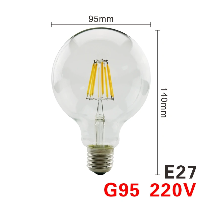 Светодиодный ламп накаливания E27 Ретро Эдисон лампы 220V E14 Винтаж Свеча светильник земной шар люстра светильник ing энергосберегающие Стекло шарика - Испускаемый цвет: G95 E27