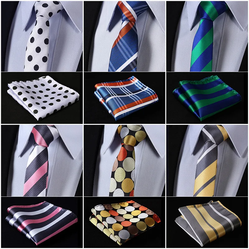 

Stripe Dots 2.17" Silk Wedding Slim Narrow Men Tie Necktie Handkerchief Set #M1 Pocket Square Classic Party Wedding