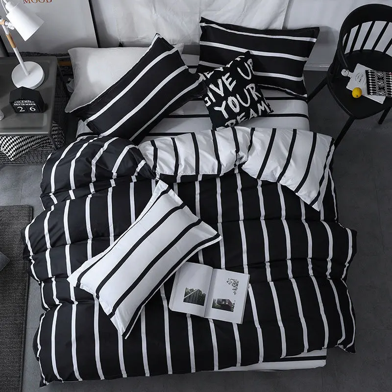 

Black Strips 4pcs Girl Boy Kid Bed Cover Set Duvet Cover Adult Child Bed Sheets And Pillowcases Comforter Bedding Set 2TJ-61018