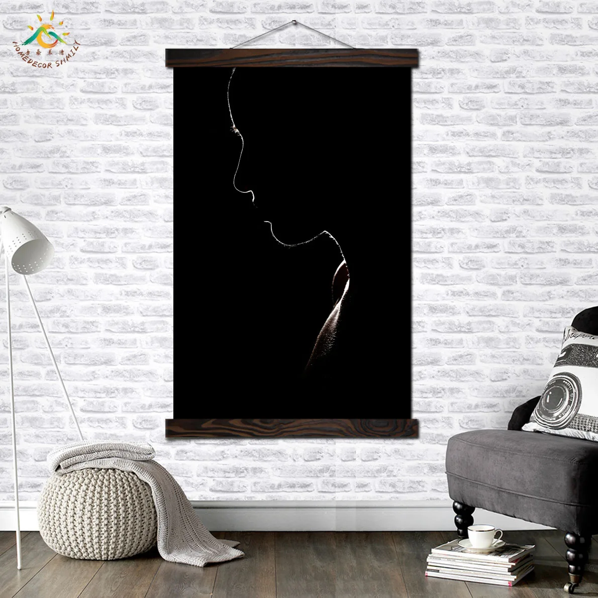 

Black Girl Face Modern Wall Art Print Pop Art Picture And Poster Solid Wood Hanging Scroll Canvas Painting Home Decor