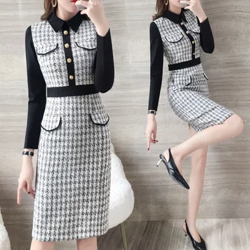 

Office Lady Plaid Patchwork Dress For Women Vestido De Festa Fashion A-line Dress Elegant Vestidos Ukraine Goddess The Dress