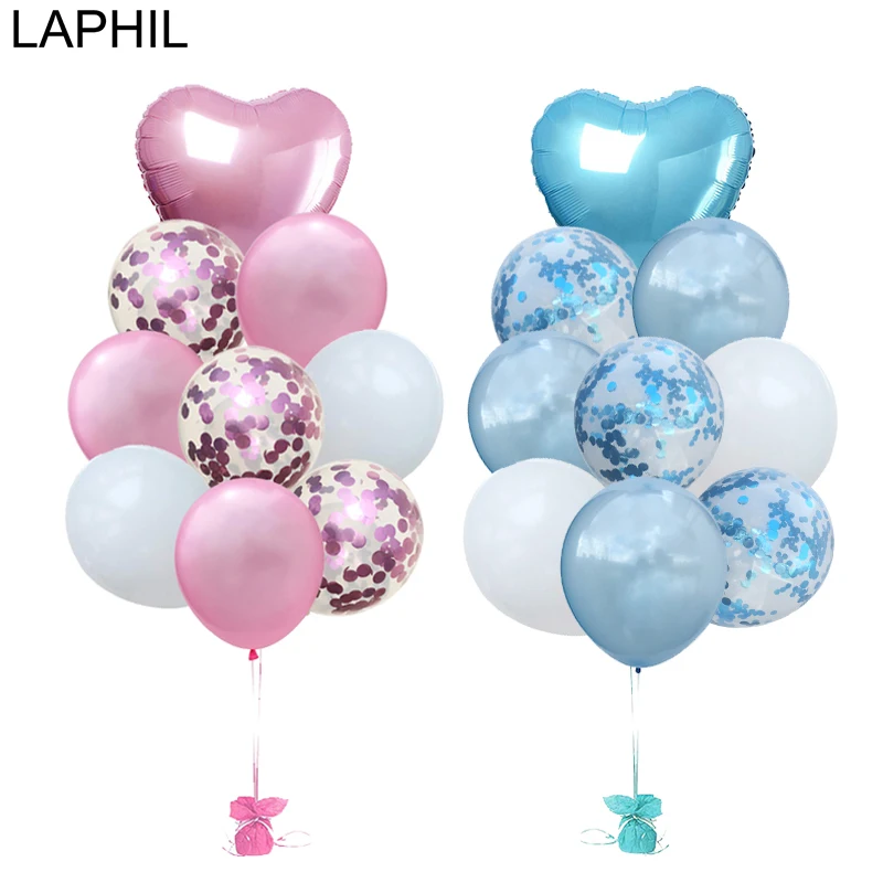 

LAPHIL 9pcs Blue Pink Confetti Air Balloon Happy Birthday Party Ballons Wedding Latex Ballon Baby Shower Decor Party Supplies
