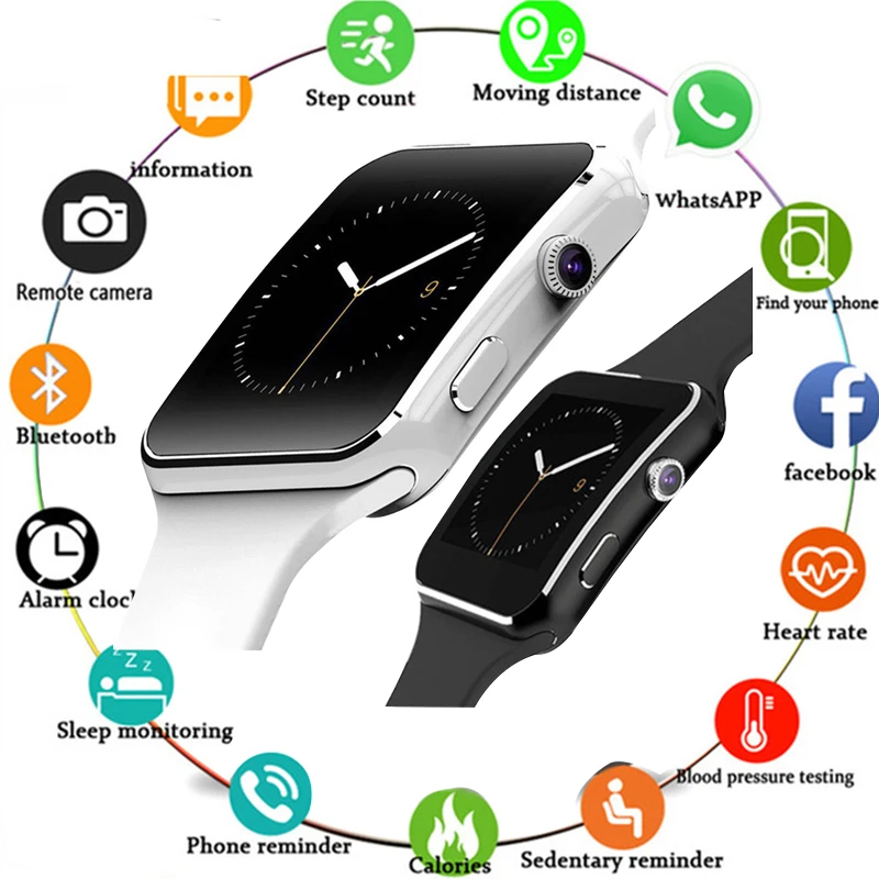 

X6 Smart Watch Bluetooth Answer/Dial Camera TF SIM Card Fitness Tracker Sport Reminder Bracelet For Android Phone PK DZ09 A1 Z60