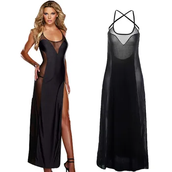 

Large size S-6XL Europe and the United States sexy underwear sexy perspective long skirt black dress halter skirt black