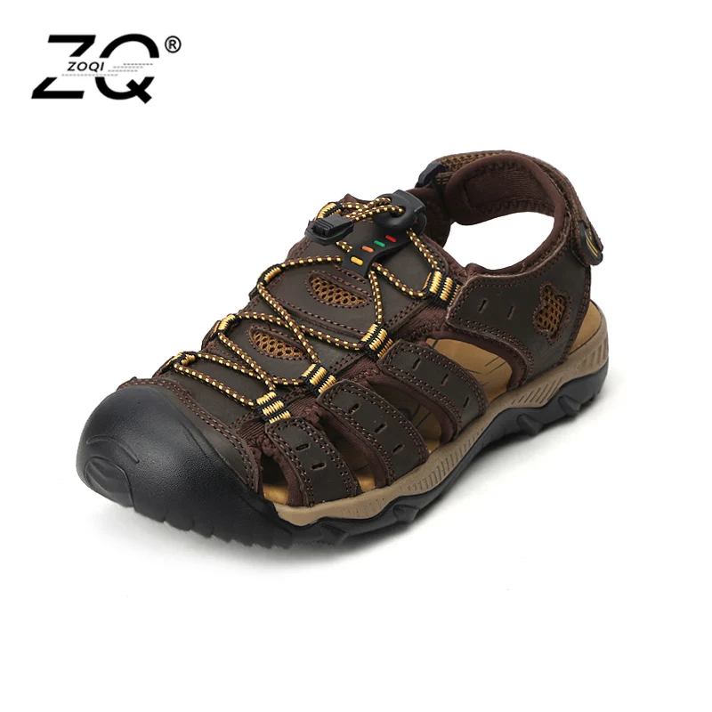 

ZOQI Brand Genuine Leather Shoes Summer New Large Size Men's Sandals Men Sandals Fashion Sandals And Slippers