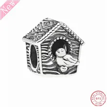 Тактильные деревянные текстуры «сладкий дом» птица бусины-домики для самостоятельного изготовления ювелирных изделий Fit PANDORA Подвески Серебро 925 FL711