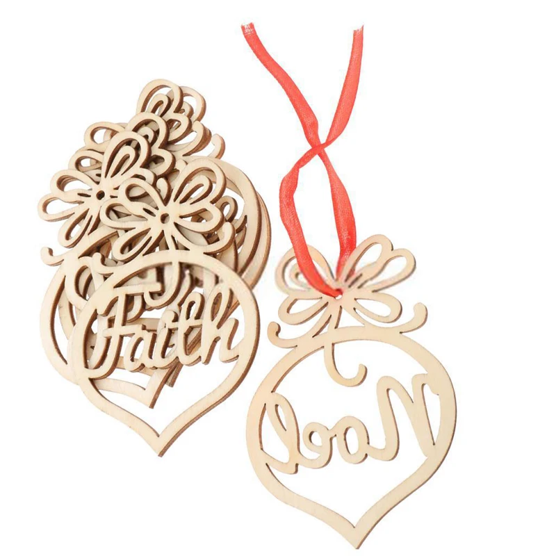 10Pcs/lots  MDF Wooden Christmas Hanging Tags Embellishments Craft Ornaments Tree Decor