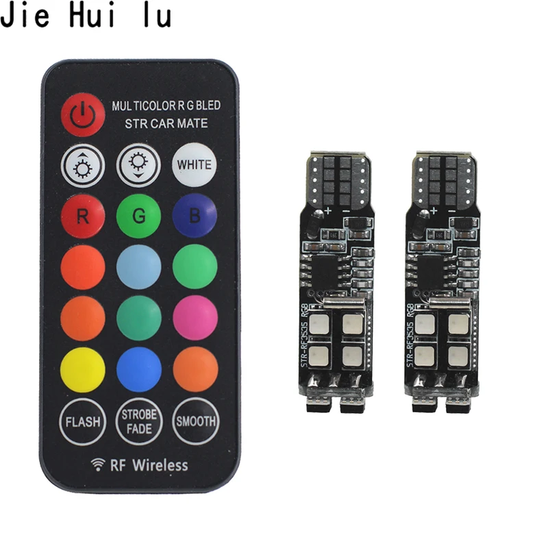 T10 W5W РЧ контроль RGB светодиодный Габаритные фонари для автомобиля RGB T10 3030 10 светодиодный SMD пульт дистанционного управления Внутреннее освещение автомобиля Авто атмосферная лампа