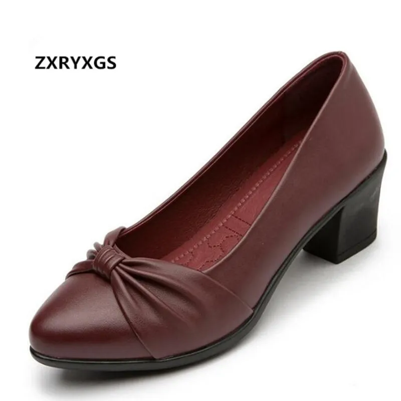 

ZXRYXGS brand shoes soft bottom comfortable women high heel shoes 2018 spring autumn bow real leather shoes fashion casual shoes
