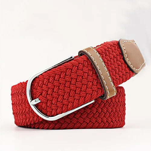 Hot Colors Belt Casual Women Knitted Pin Buckle Belt Fashion Woman Woven Elastic Stretch Belts Canvas Female - Цвет: jiu-hongZ6