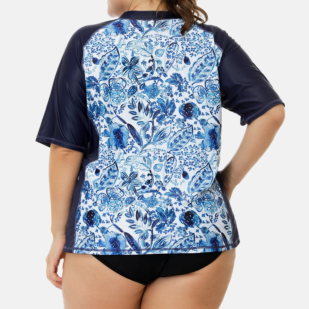Women Short Sleeve Retro Floral Print Rash Guard Swimsuit Surfing For Attraco Womens Plus Size UPF50+ Beach Wear