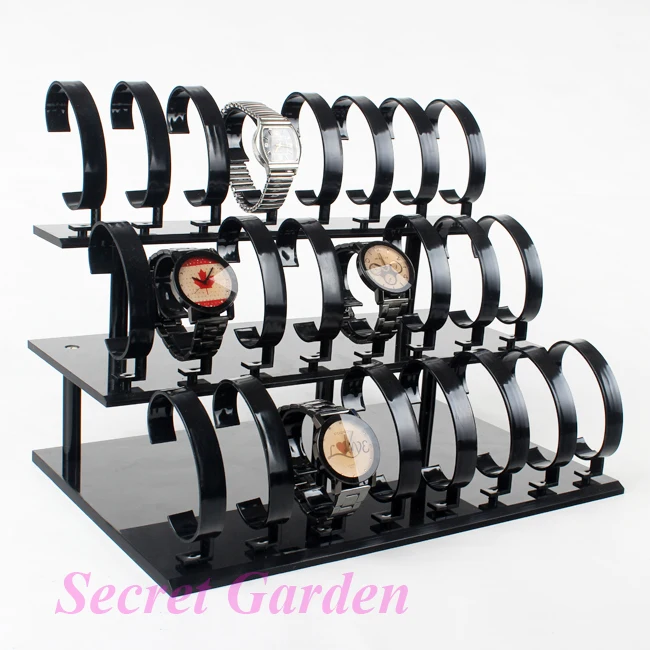 Wholesale High Quality Black Acrylic Watch Display Stand Holder Rack For 24 Pcs