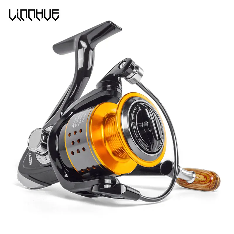 LINNHUE Spinning Fishing Reel FA1000-6000 No Gap Metal Spool Reel 8KG Pike Black Golden Spinning reel High Speed Reel Fishing