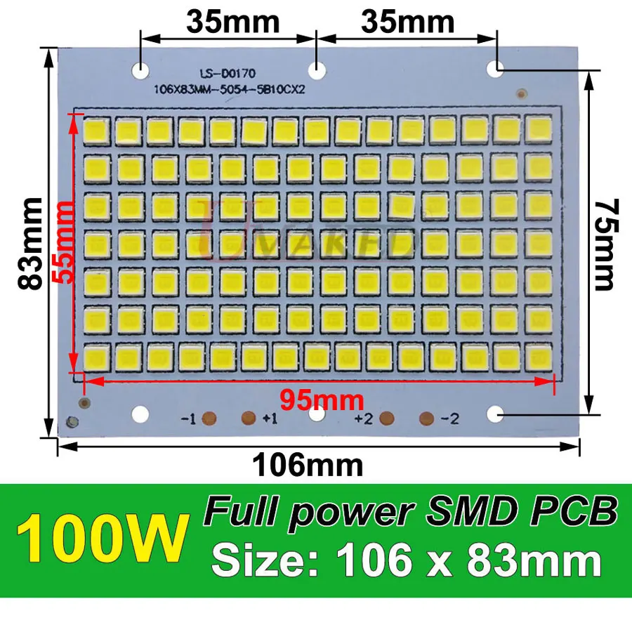 Полностью мощный светодиодный прожектор PCB 30 Вт 50 Вт 100 Вт 150 Вт 200 Вт SMD5054 светодиодный щит, алюминиевая пластина для Светодиодный прожектор - Испускаемый цвет: 100W 106x83mm