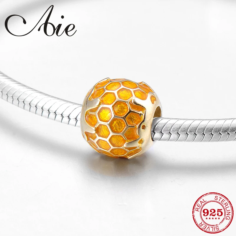 

Sweet honey golden enamel 925 Sterling Silver DIY gift fine beads Fit Original Pandora Charm Bracelet Jewelry making