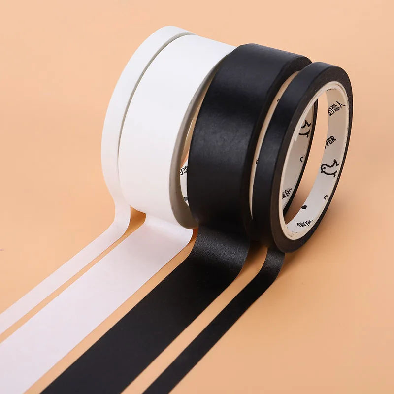 

5mm/15mm Solid White Black Basic Decorative Paper Writable Adhesive Washi Masking Tape School Supplies Stationery
