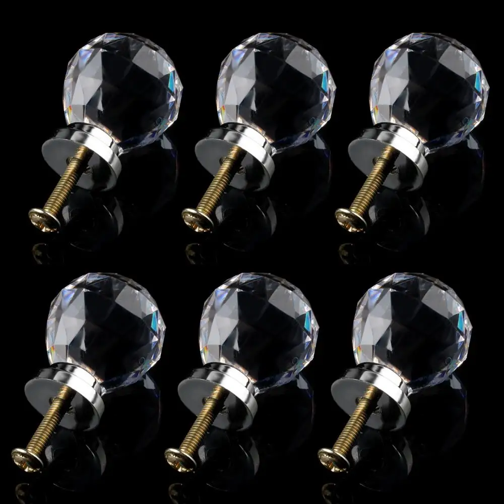Wholesale price 6 x Crystal Glass Clear Door Handles 30mm Drawer
