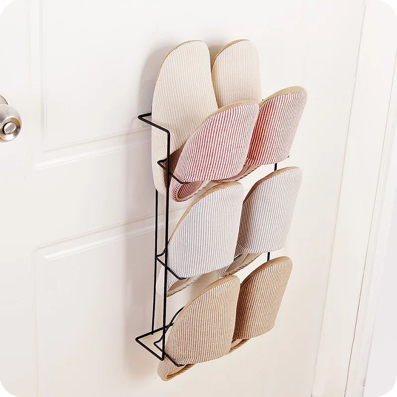 Practical home wall mounted 3 layer shoes storage rack metal metal