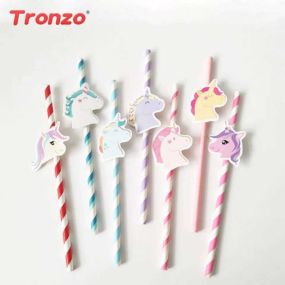 Tronzo 10 Pcs Lot Unicorn Party Paper Straw Kartun Lucu Straw