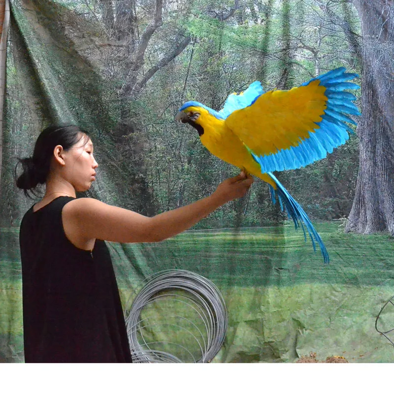 big simulation wings parrot model polyethylene&furs blue&yellow parrot toy gift about 60x100cm