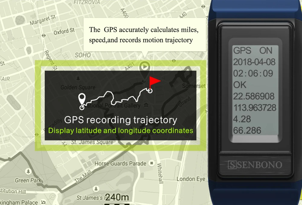 SENBONO S909 gps Трекер Смарт-браслет пульсометр фитнес-трекер IP68 Водонепроницаемые напульсники наружный экран дисплея