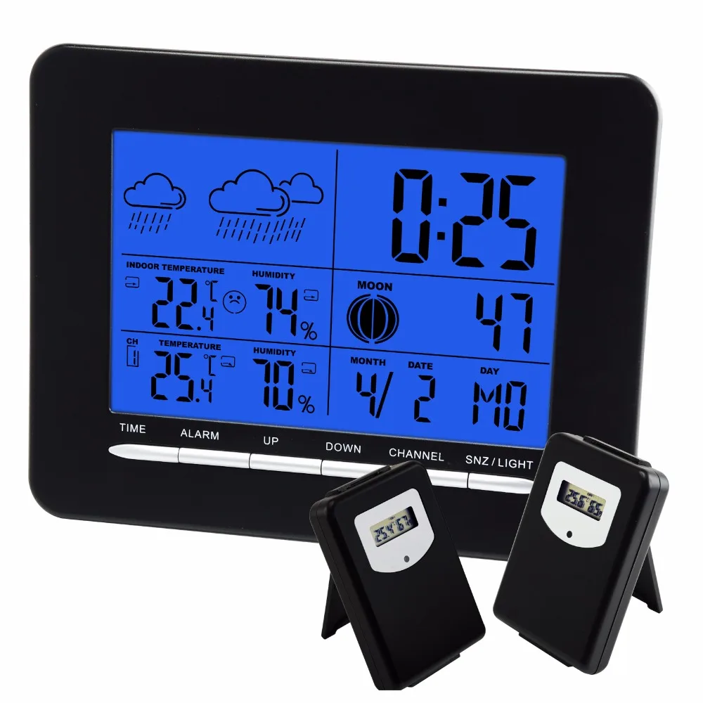 

Digital Indoor/Outdoor Temperature Wireless Weather Station RCC DCF Radio Controlled Clock Date Calendar + 2 sensors