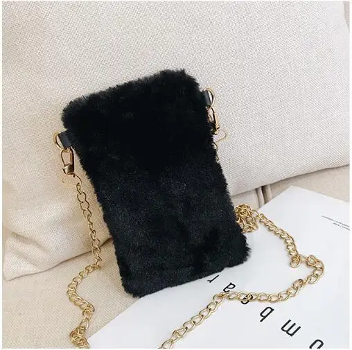 

2019 faux fur small mobile bag women's mini messenger bag chain bag