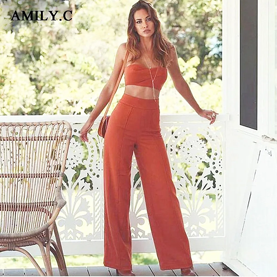 

Amily.c 2018 New Women Pants Strapless Sexy Loose 2 Piece Pants Chic Club Celebrity Party Pink Orange Pant Wholesale Vestidos