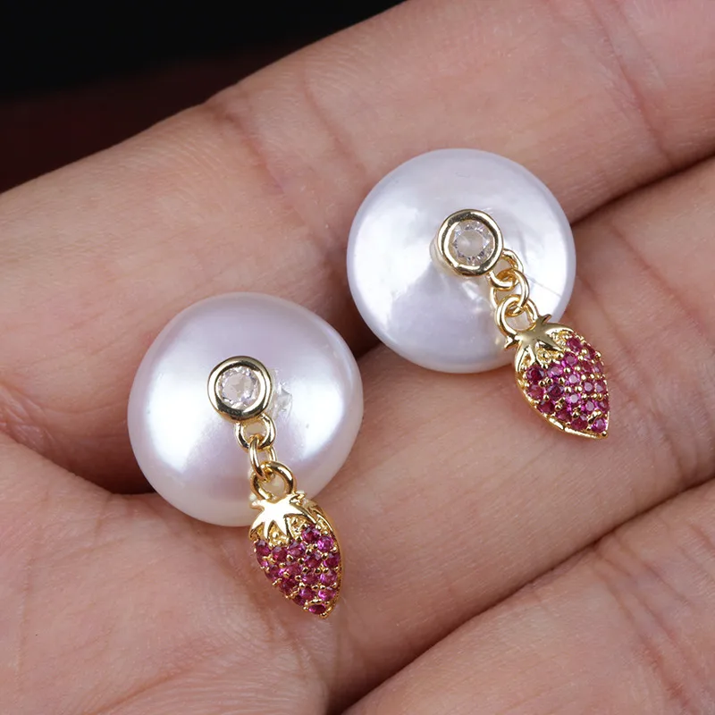 multi options pattern choosable micro pave colorful cz gold tiny charm natural coin freshwater pearl stud earrings for women