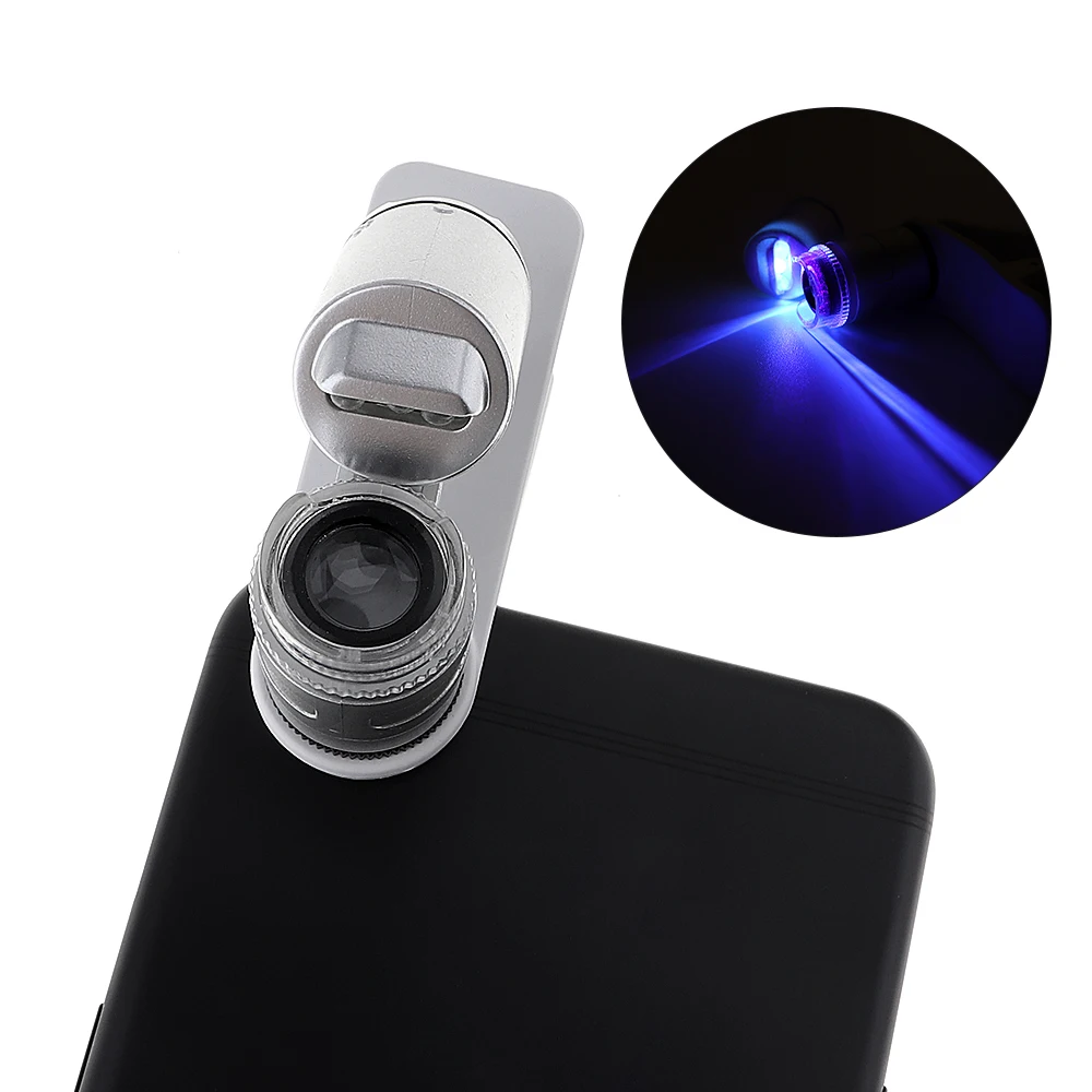 

Mini 60X Magnifier,Clip Wide Angle Magnifying Glass,Microscope Lens Optical Lens Tool with 3 LED Lights for Universal Cell Phone