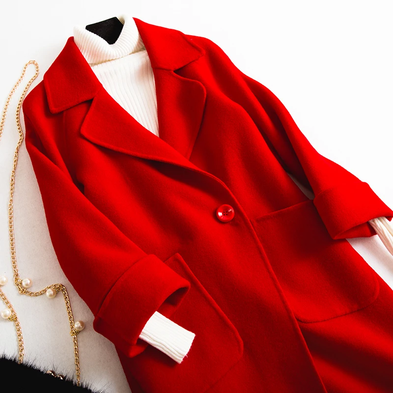 New Spring Autumn Fashion Cocoon Shape Wool Coat Women Loose Thin Single Button Coats Outerwears Double-sided Woolen Tops Mw427 New Spring Autumn Fashion Cocoon Shape Wool Coat Women Loose Thin Single Button Coats Outerwears Double-sided Woolen Tops Mw427