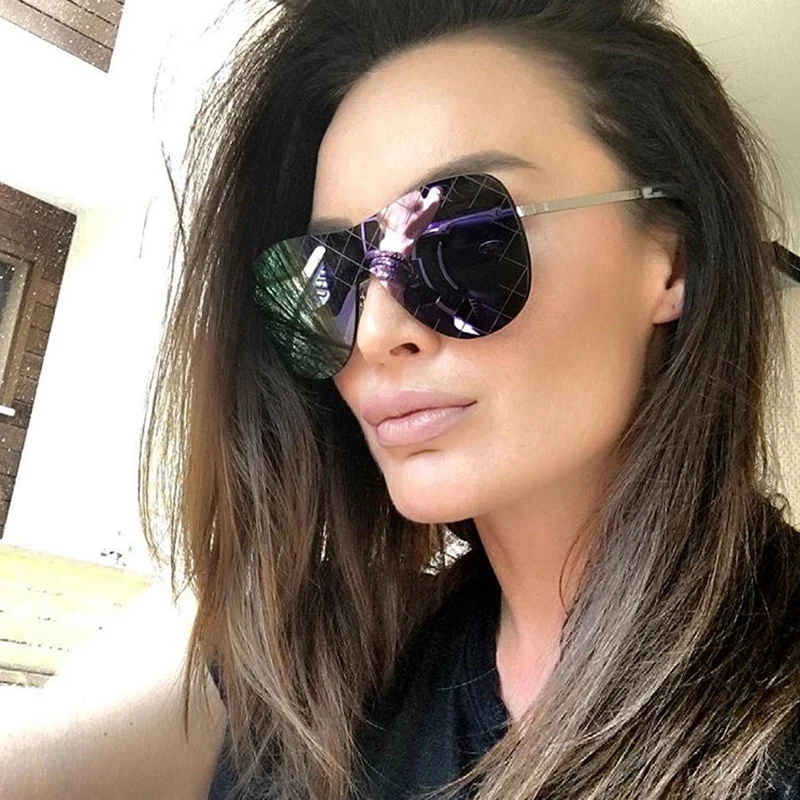 

ROYAL GIRL Rimless Cool Sunglasses Women Flat Top Fashion Brand Sunglasses Mirror Glasses Men Goggles Unisex Sun Glasses ss560