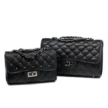 Marca de lujo 2017 Diseñador Bolsas de Hombro Crossbody de Cuero De Las Mujeres Bolsos de Las Señoras Bolsas de Mensajero A Cuadros Negro Acolchado Aleta