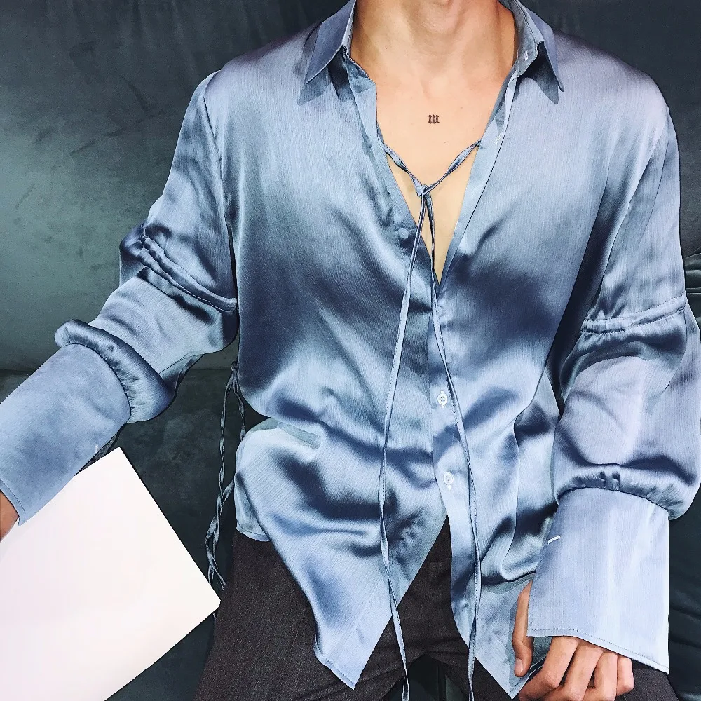 

XS-2XL!!Men's spring and summer fashion silk thin breathable wrinkling fabric with elegant beach suntan shirt.