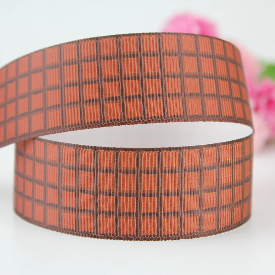 

25mm Single Face scottish plaid ribbon printed grosgrain polyester webbing wedding gift wrap band 20 yards
