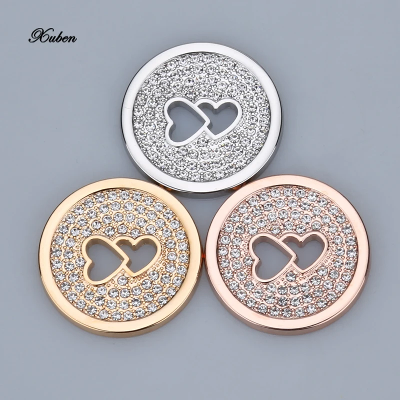 Круглые Подвески с кристаллами в виде сердца размер 33 мм|coin frame|33mm coincoin disc |