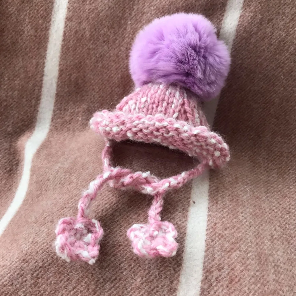 Шапки ручной работы вязаные фиолетовые пушистые шары Kawaii милые шапки для собак