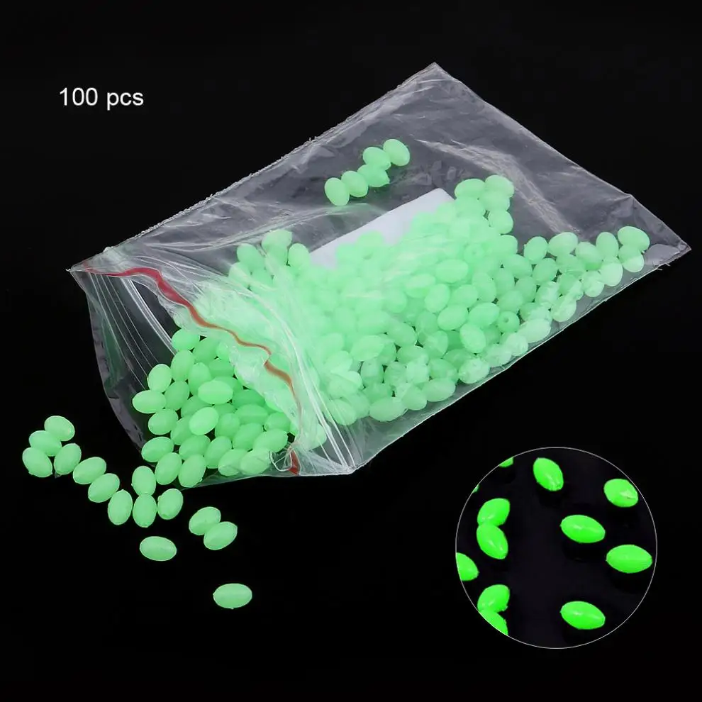 100pcs 3.4*5mm Oval Soft Luminous Fishing Beads Sea Fishing Lure