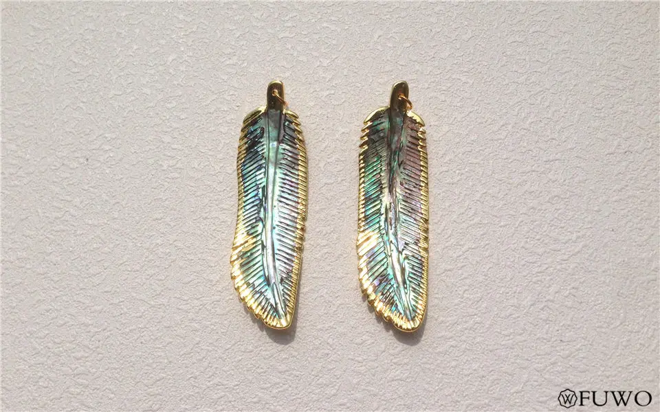 Carved Abalone shell Feather Pendant 9