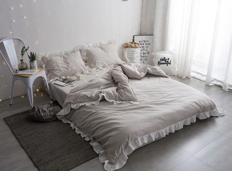 4pcs 100 Washed Cotton Striped Bedding Sets Clean Bedroom Set