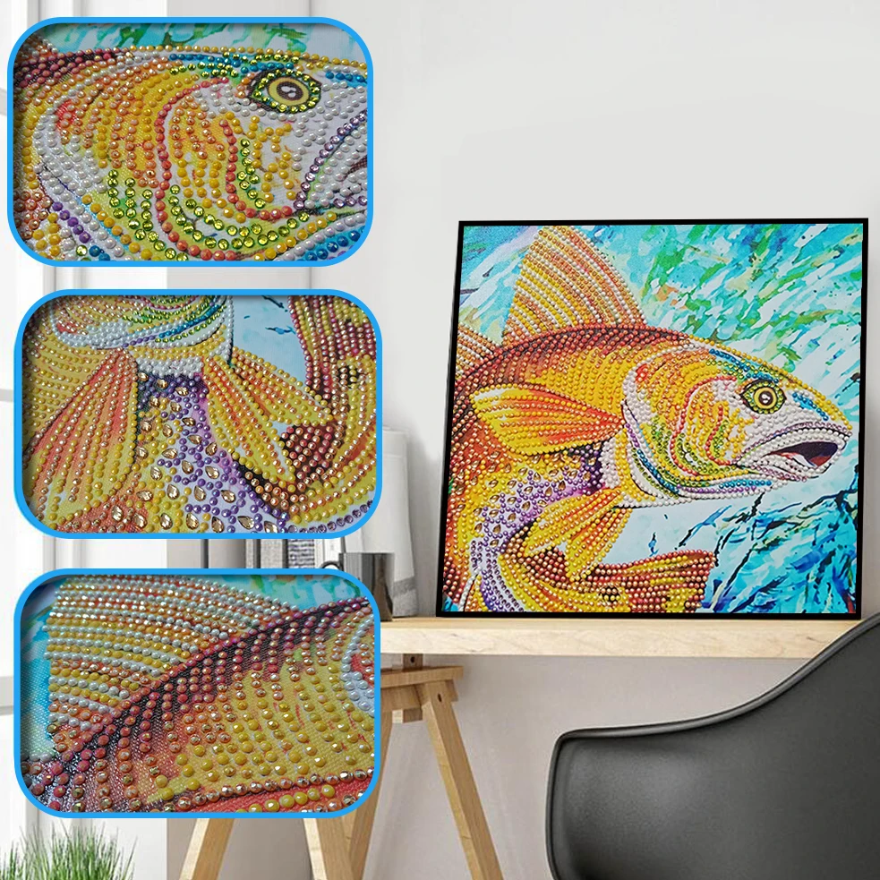 

DIY Special Shaped Diamond Painting Cross Stitch Sea Scenery Yellow Fish Home Decoration Rhinestone 5D Diamond Embroidery