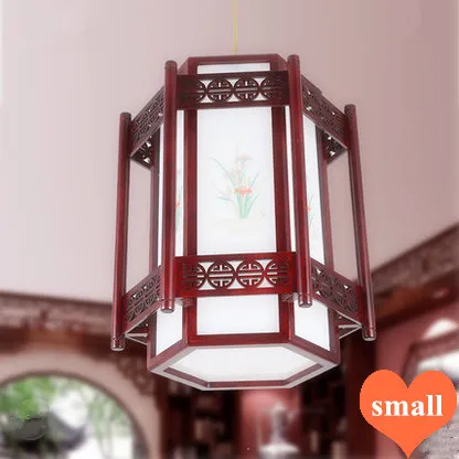 

Chinese orchids pattern red wood art Pendant Lights Carved frame white acryl shade E27 LED lamp for stairs&cafe&pavilion MF026