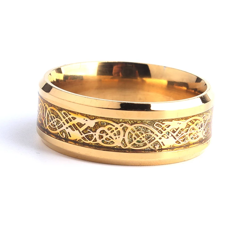 8 мм золото цвет углеродного волокна Дракон 316L нержавеющая сталь кольца для мужчин и женщин