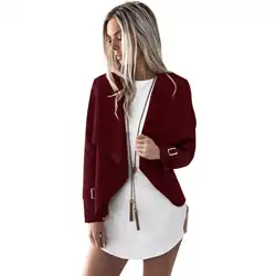 Петли модная женская Повседневная v-образным вырезом спереди рюшами Твердые асимметричный подол из металла новое пальто куртка верхняя