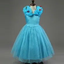 Cinderella Prinzessin Hochzeitskleid Blaue Spitze Buttfly Tutu Neue Jahr Party Geburtstag Kleider Blume Elegante Kinder Marke